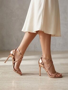 FIONI Clothing Metallic Rose Gold Strappy Stiletto Sandals